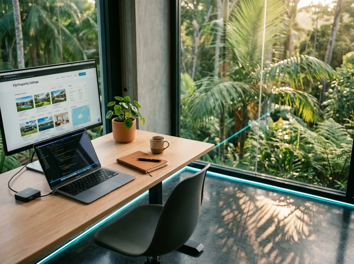 Amplifi team members working together at desks in the Fiji office